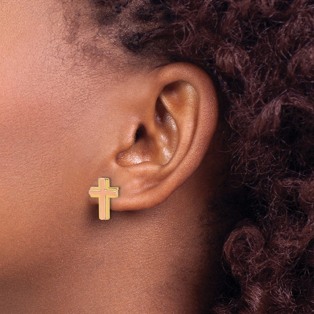 14K Two-Tone Gold Madi K Cross Post Earrings