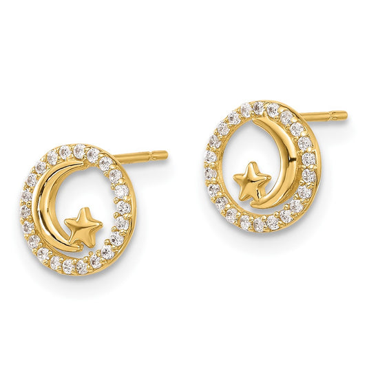 14K Yellow Gold Madi K Polished CZ Moon and Stars Post Earrings