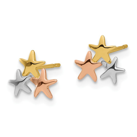 14K Tri-Color Gold Madi K Polished Stars Post Earrings