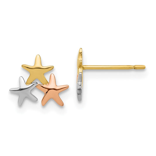 14K Tri-Color Gold Madi K Polished Stars Post Earrings