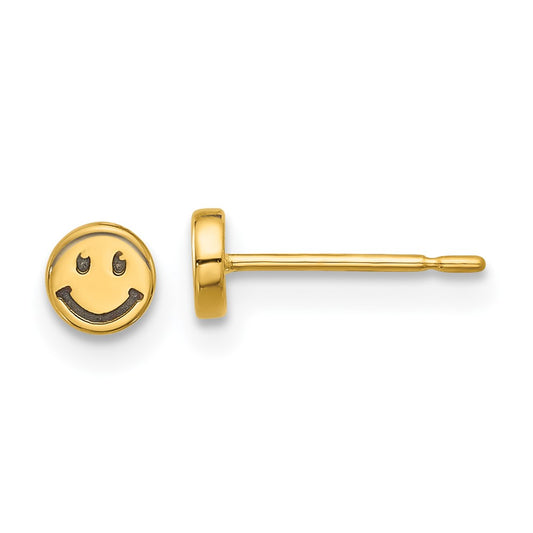 14K Yellow Gold Madi K and Black Rhodium-plated Polished Smiley Face Post Earrings