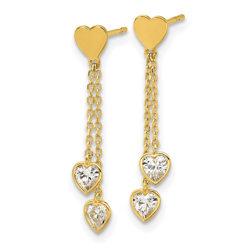 14K Yellow Gold Madi K Polished CZ Hearts Post Dangle Earrings