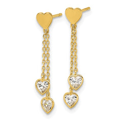 14K Yellow Gold Madi K Polished CZ Hearts Post Dangle Earrings