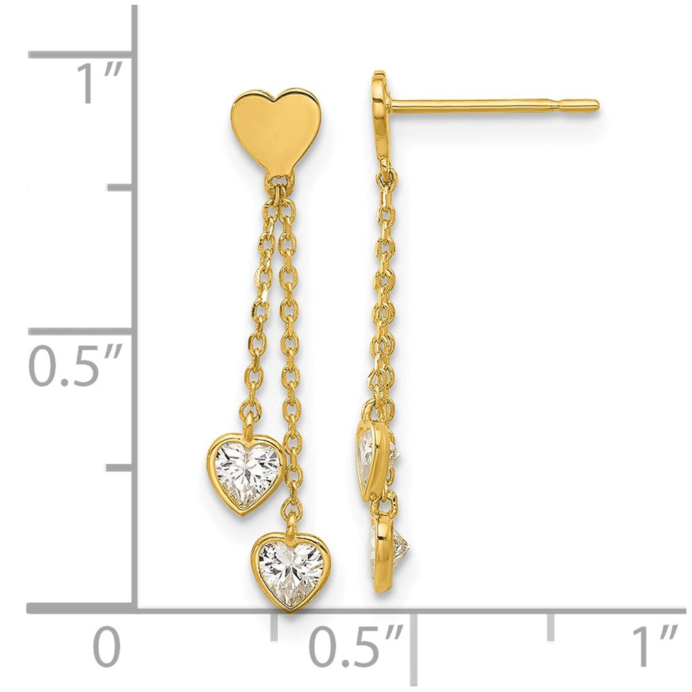 14K Yellow Gold Madi K Polished CZ Hearts Post Dangle Earrings