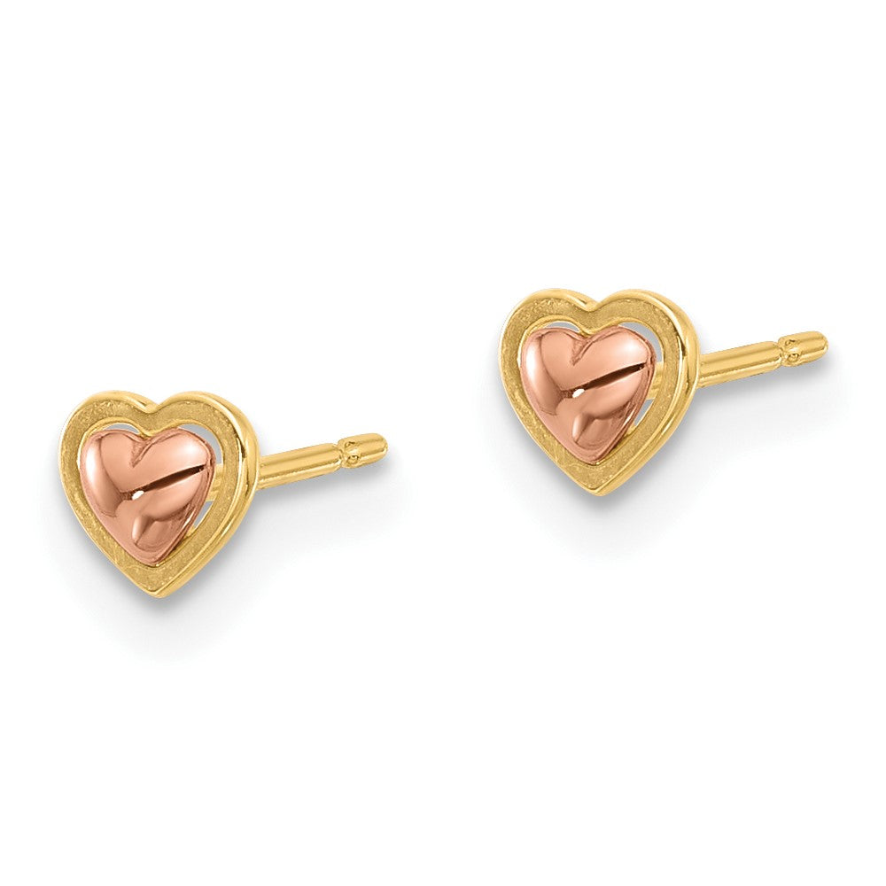 14K Two-Tone Gold Madi K Polished Heart Post Earrings