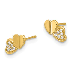 14K Yellow Gold Madi K Polished CZ Double Hearts Post Earrings