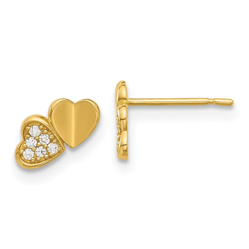 14K Yellow Gold Madi K Polished CZ Double Hearts Post Earrings