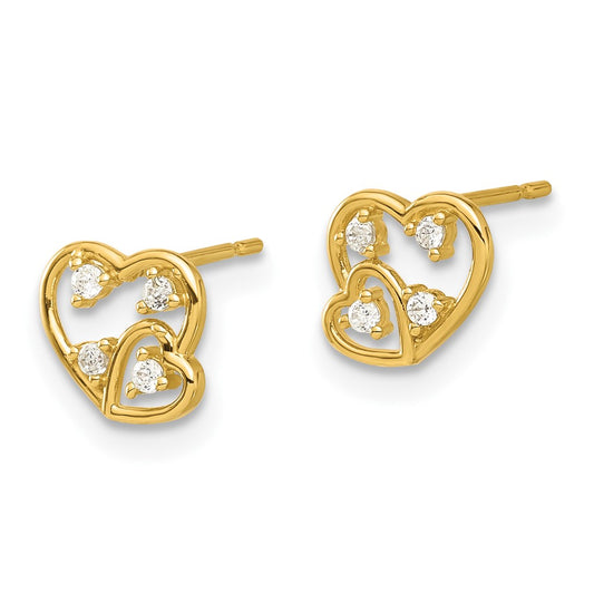 14K Yellow Gold Madi K Polished CZ Hearts Post Earrings