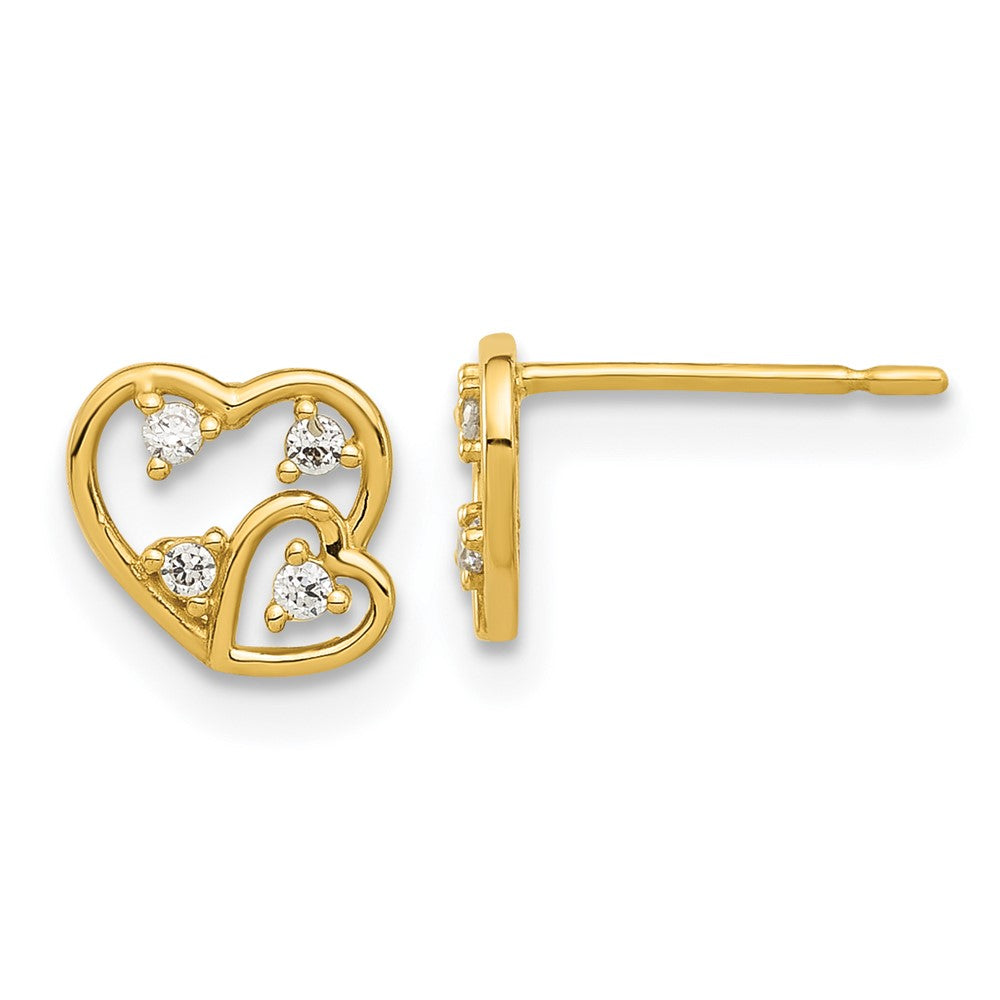 14K Yellow Gold Madi K Polished CZ Hearts Post Earrings