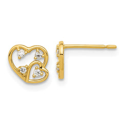 14K Yellow Gold Madi K Polished CZ Hearts Post Earrings