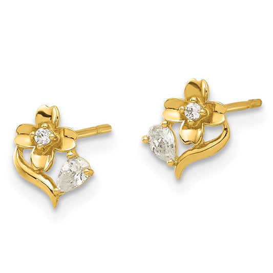 14K Yellow Gold Madi K Polished CZ Flower Post Earrings