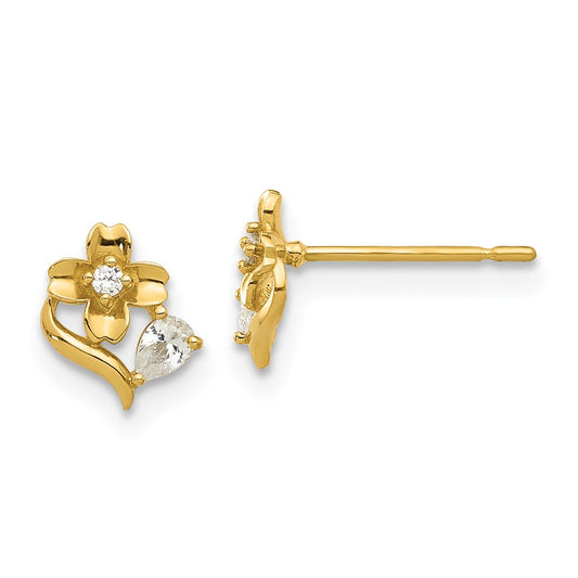 14K Yellow Gold Madi K Polished CZ Flower Post Earrings