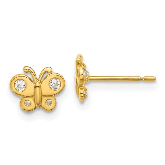 14K Yellow Gold Madi K Polished CZ Butterfly Post Earrings