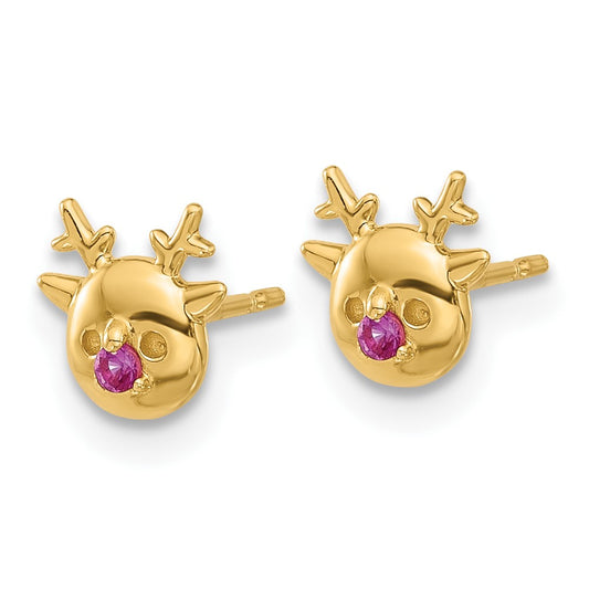 14K Yellow Gold Madi K Polished CZ Reindeer Post Earrings