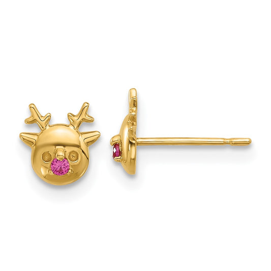 14K Yellow Gold Madi K Polished CZ Reindeer Post Earrings