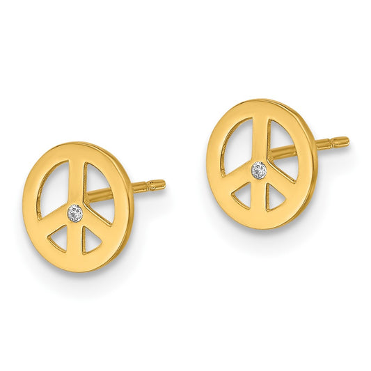 14K Yellow Gold Madi K Polished CZ Peace Sign Post Earrings