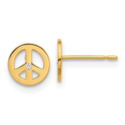 14K Yellow Gold Madi K Polished CZ Peace Sign Post Earrings