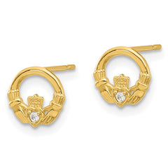 14K Yellow Gold Madi K Polished CZ Claddagh Post Earrings