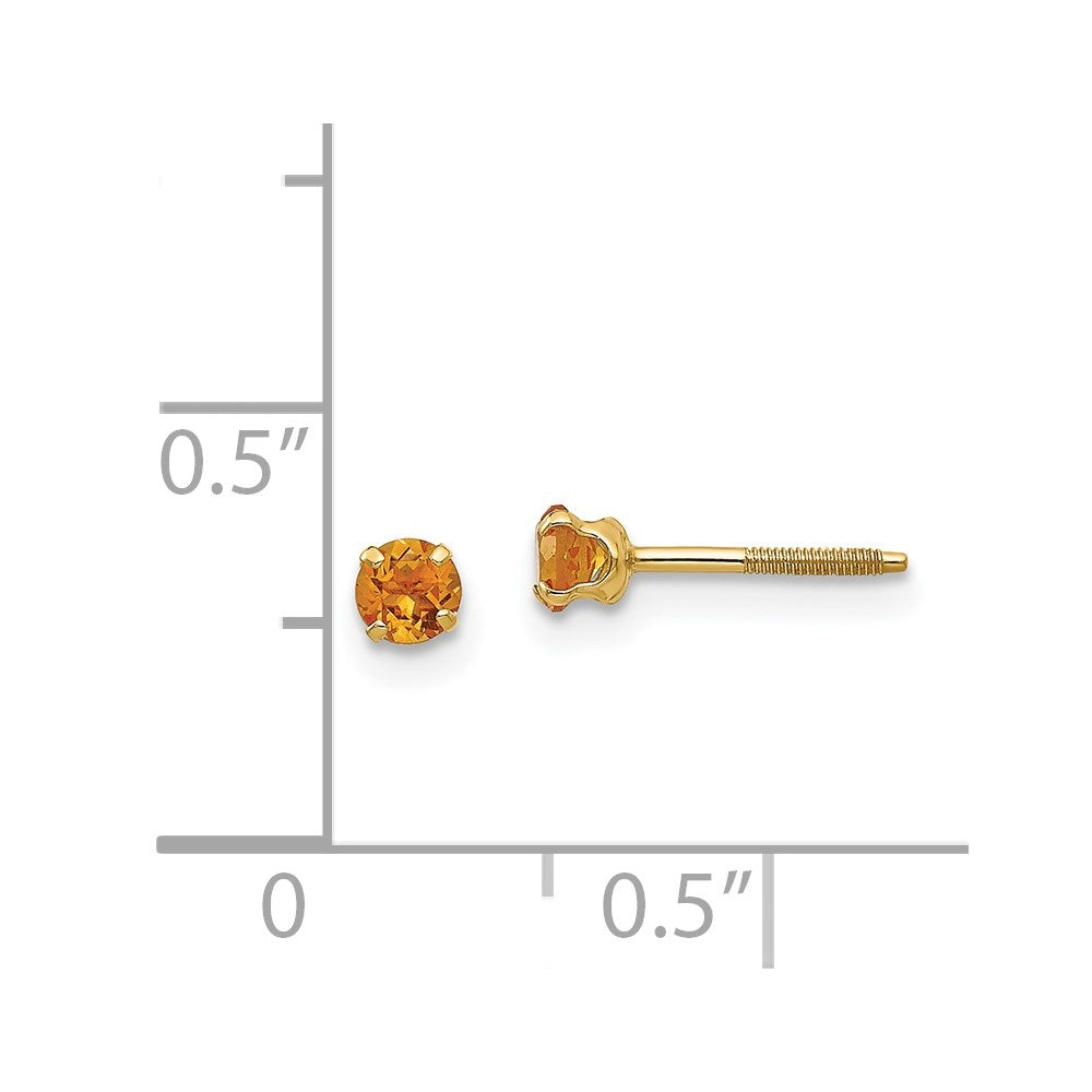 14K Yellow Gold Madi K 3mm Citrine Birthstone Stud Earrings