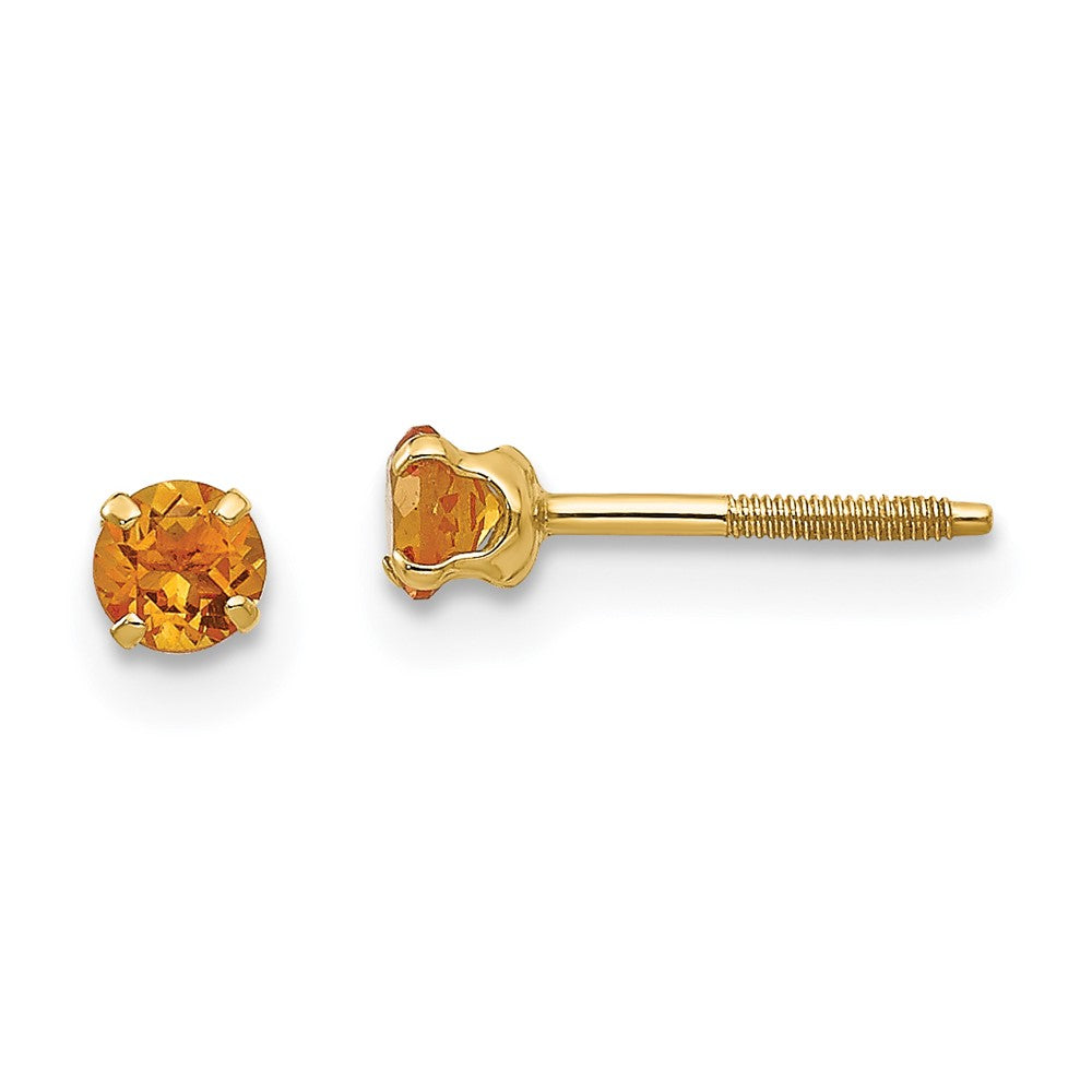 14K Yellow Gold Madi K 3mm Citrine Birthstone Stud Earrings