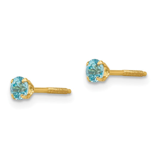 14K Yellow Gold Madi K 3mm Blue Zircon Stud Earrings