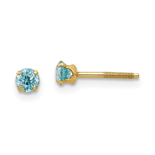 14K Yellow Gold Madi K 3mm Blue Zircon Stud Earrings