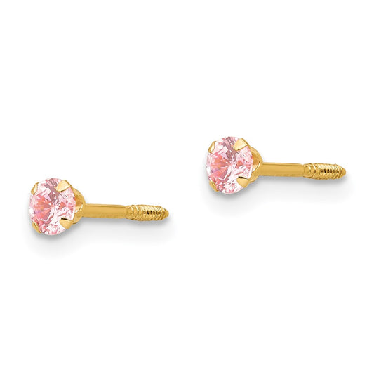 14K Yellow Gold Madi K 3mm Pink CZ Stud Earrings