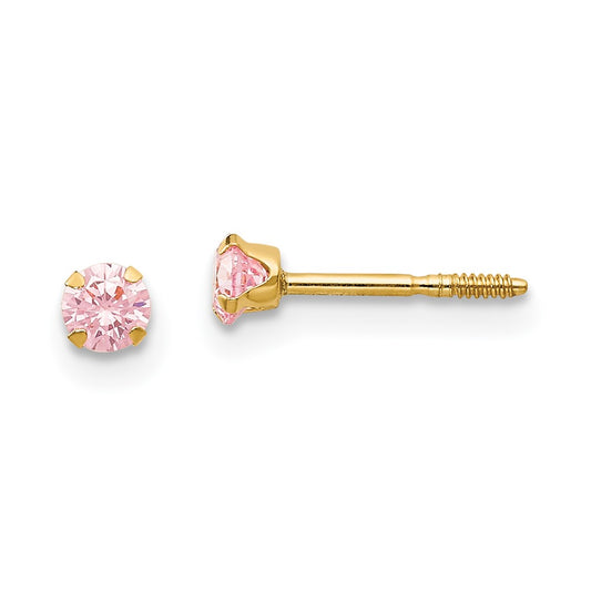 14K Yellow Gold Madi K 3mm Pink CZ Stud Earrings