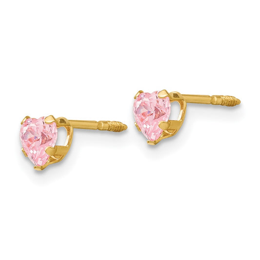 14K Yellow Gold Madi K 4mm Pink CZ Heart Stud Earrings