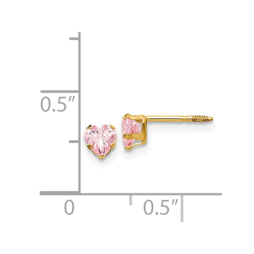 14K Yellow Gold Madi K 4mm Pink CZ Heart Stud Earrings