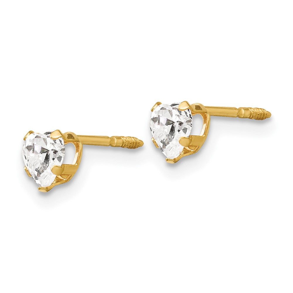 14K Yellow Gold Madi K 4mm White CZ Heart Earrings