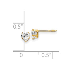 14K Yellow Gold Madi K 4mm White CZ Heart Earrings