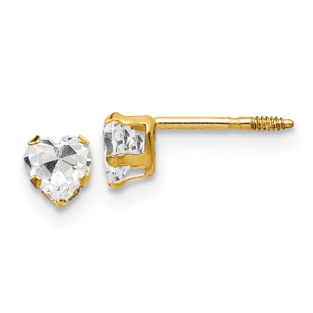 14K Yellow Gold Madi K 4mm White CZ Heart Earrings