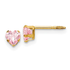 14K Yellow Gold Madi K 4mm Pink CZ Heart Stud Earrings