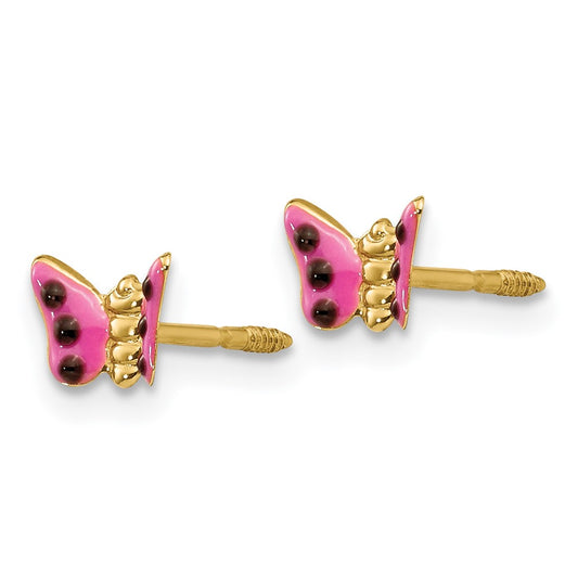 14K Yellow Gold Madi K Pink Enameled Butterfly Earrings