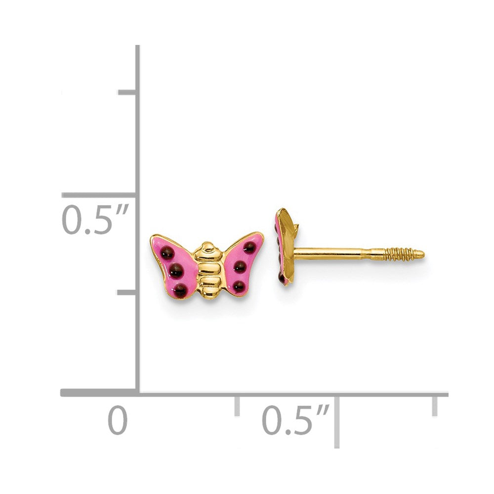 14K Yellow Gold Madi K Pink Enameled Butterfly Earrings