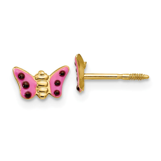 14K Yellow Gold Madi K Pink Enameled Butterfly Earrings
