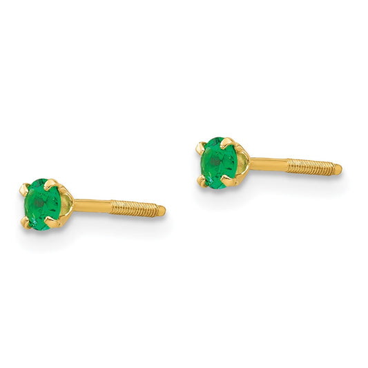 14K Yellow Gold Madi K 3mm Synthetic Emerald Birthstone Stud Earrings