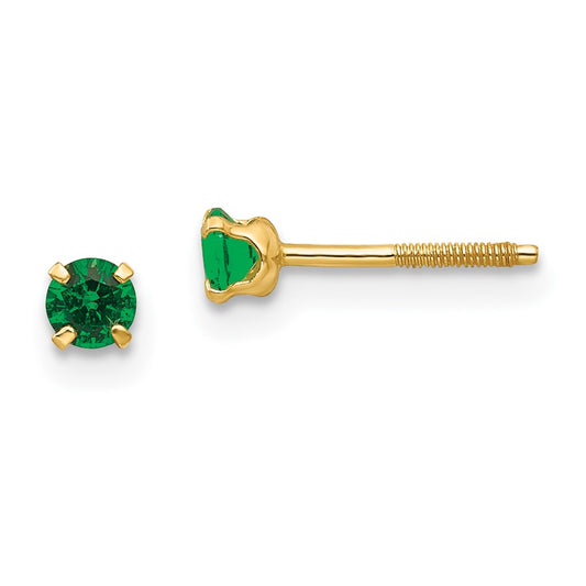 14K Yellow Gold Madi K 3mm Synthetic Emerald Birthstone Stud Earrings