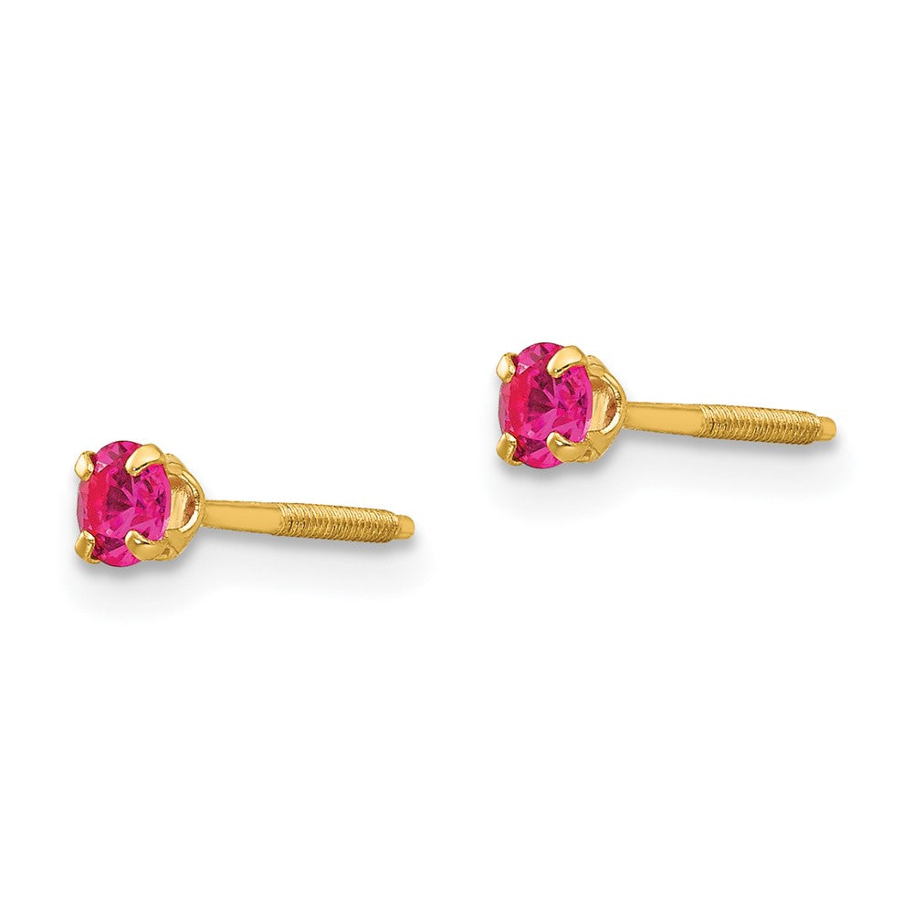 14K Yellow Gold Madi K 3mm Synthetic Ruby Birthstone Stud Earrings