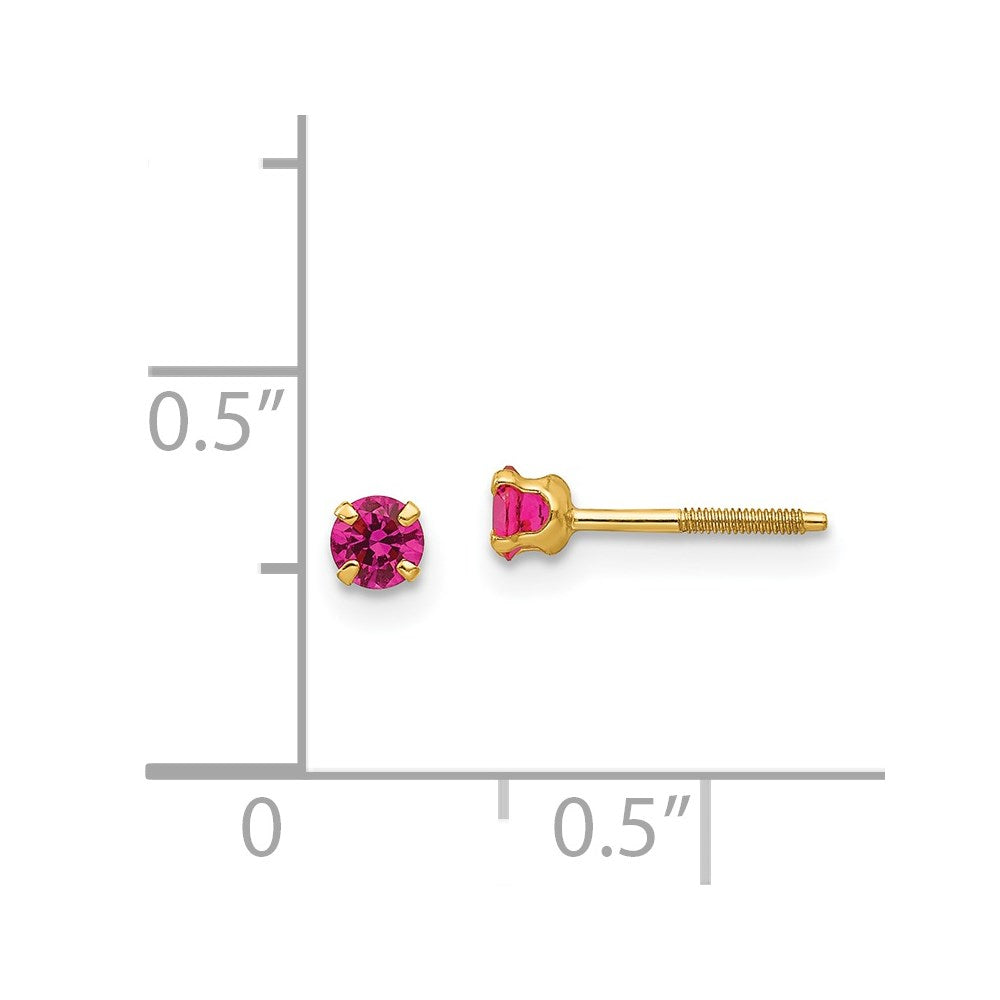 14K Yellow Gold Madi K 3mm Synthetic Ruby Birthstone Stud Earrings