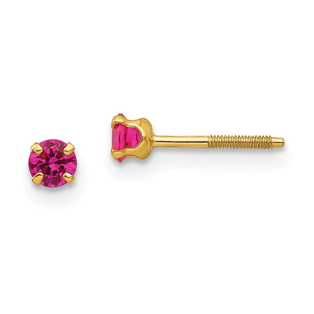 14K Yellow Gold Madi K 3mm Synthetic Ruby Birthstone Stud Earrings