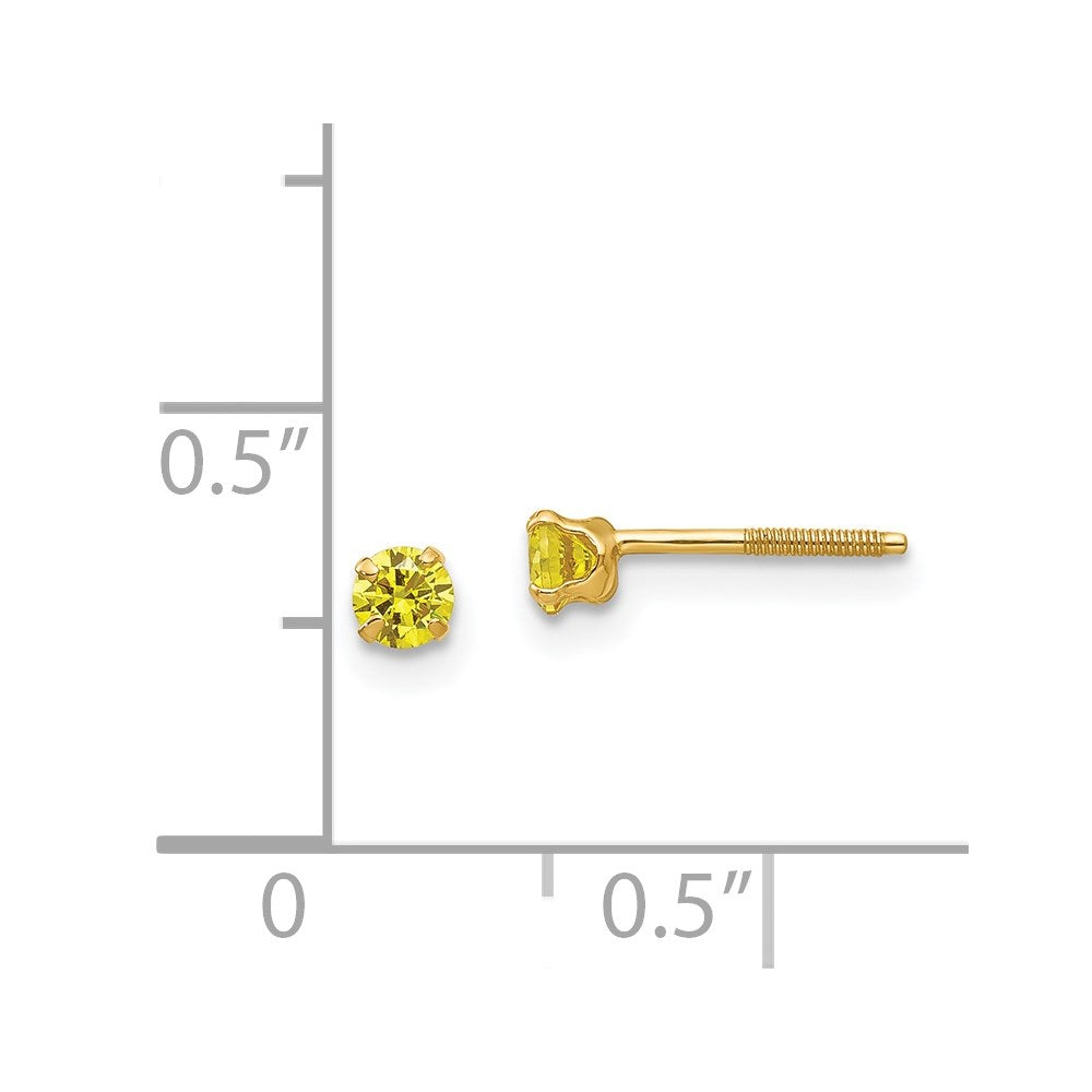 14K Yellow Gold Madi K 3mm Synthetic Citrine Stud Earrings