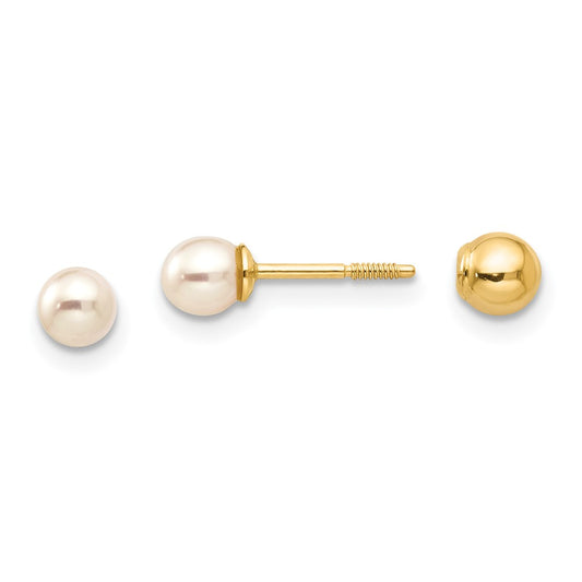 14K Yellow Gold Madi K Reversible 3.75-4mm FWC Pearl & Gold Ball Earrings