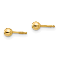 14K Yellow Gold Madi K 3mm Ball Push On and Screw Off Screwback Ball Earrings