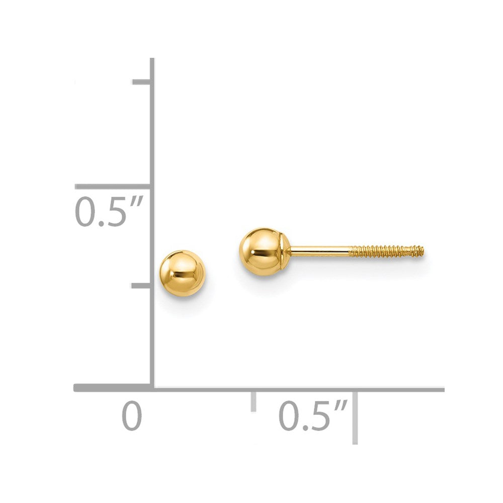 14K Yellow Gold Madi K 3mm Ball Push On and Screw Off Screwback Ball Earrings