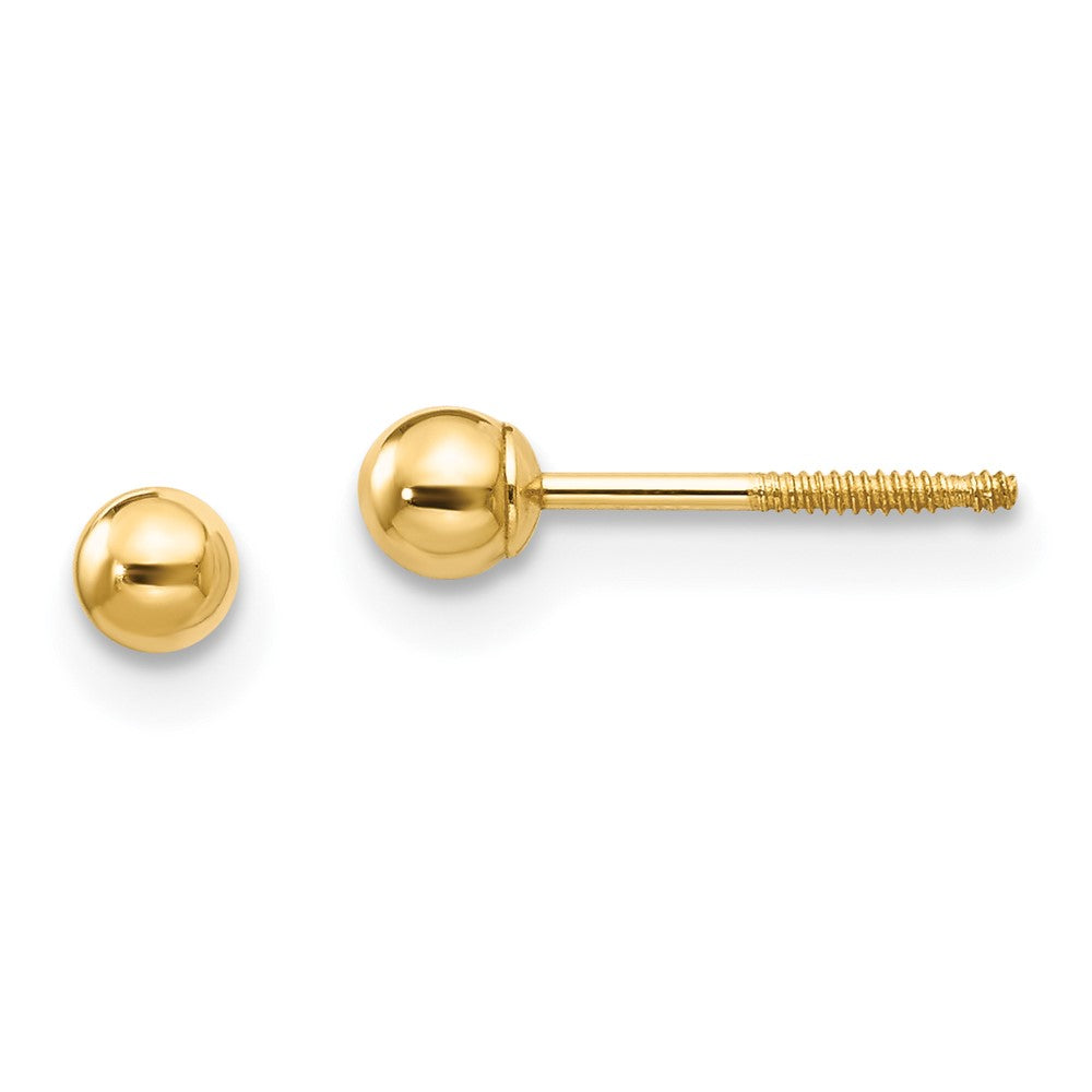 14K Yellow Gold Madi K 3mm Ball Push On and Screw Off Screwback Ball Earrings