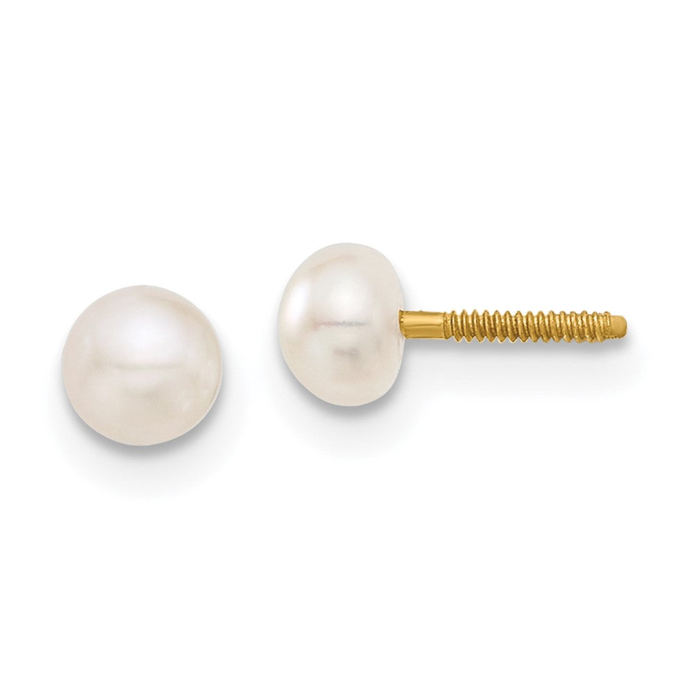 14K Yellow Gold Madi K 4-5mm Button FWC Pearl Screwback Ball Earrings