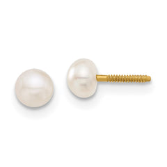 14K Yellow Gold Madi K 4-5mm Button FWC Pearl Screwback Ball Earrings