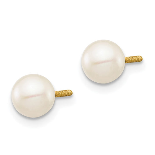 14K Yellow Gold Madi K 5-6mm White Near Round FWC Pearl Post Earrings